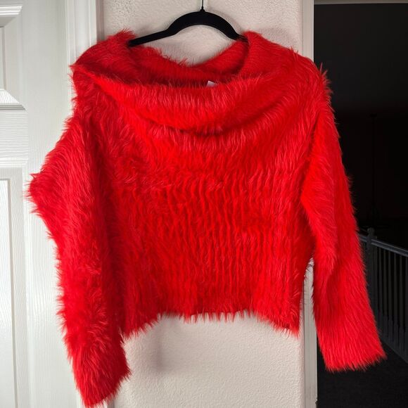 Forever 21+ Off The Shoulder Fluffy Red Sweater Red Size 0X #654 - Picture 5 of 9